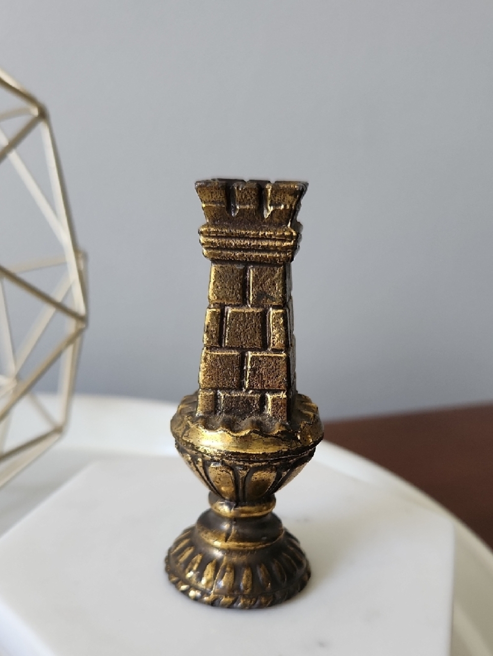 Vintage Decorative Brass-Tone Rook Chess Piece Japan